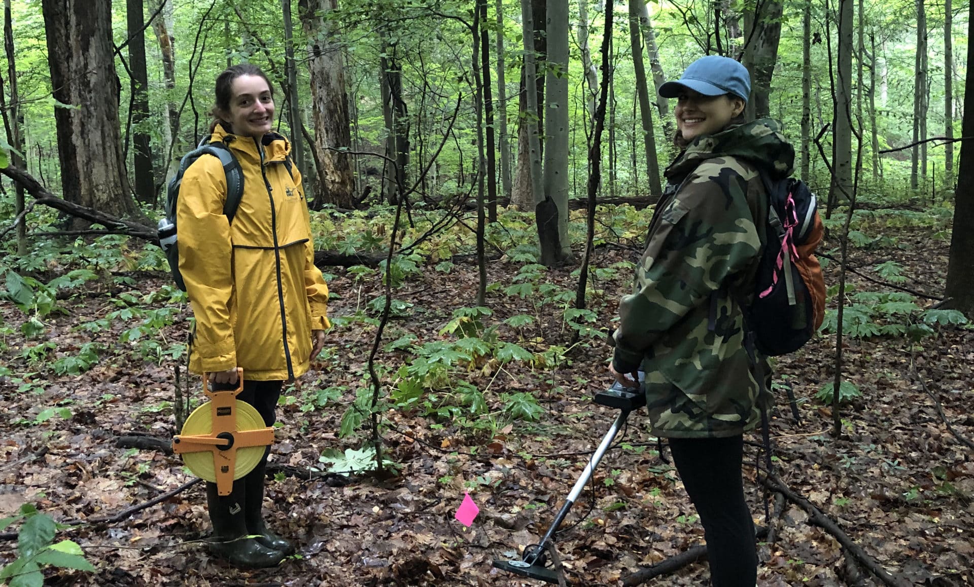 Interns Raphaella and Keara measuring trees in an urban forest