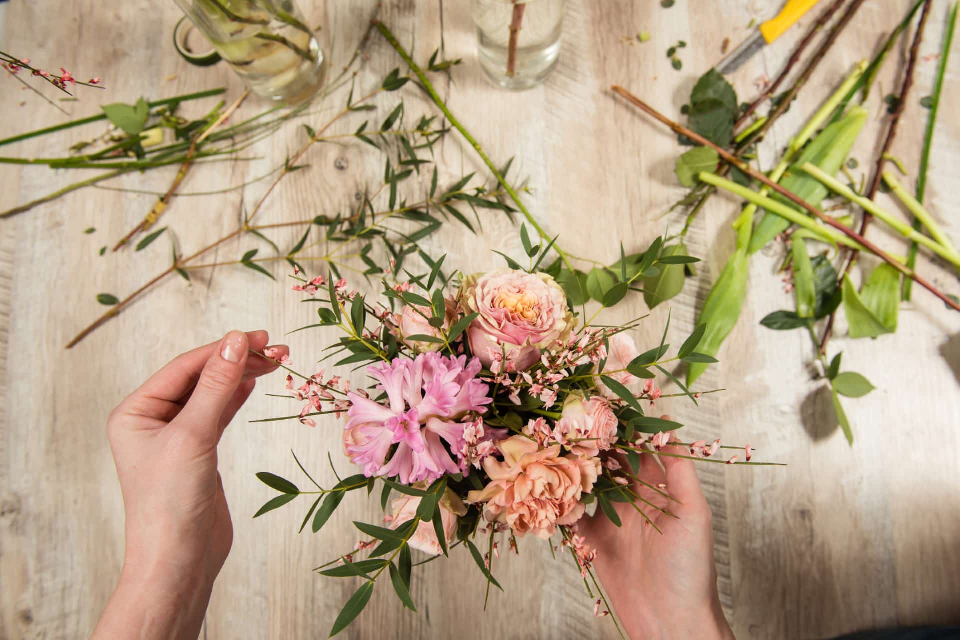 flower arranging in process